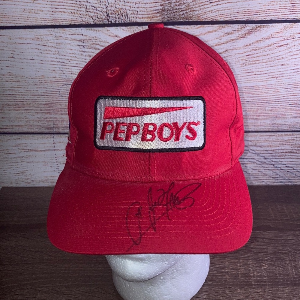 Vintage Logo 7 Indy Racing League Pep Boys Red Snapback AJ Foyt Autographed